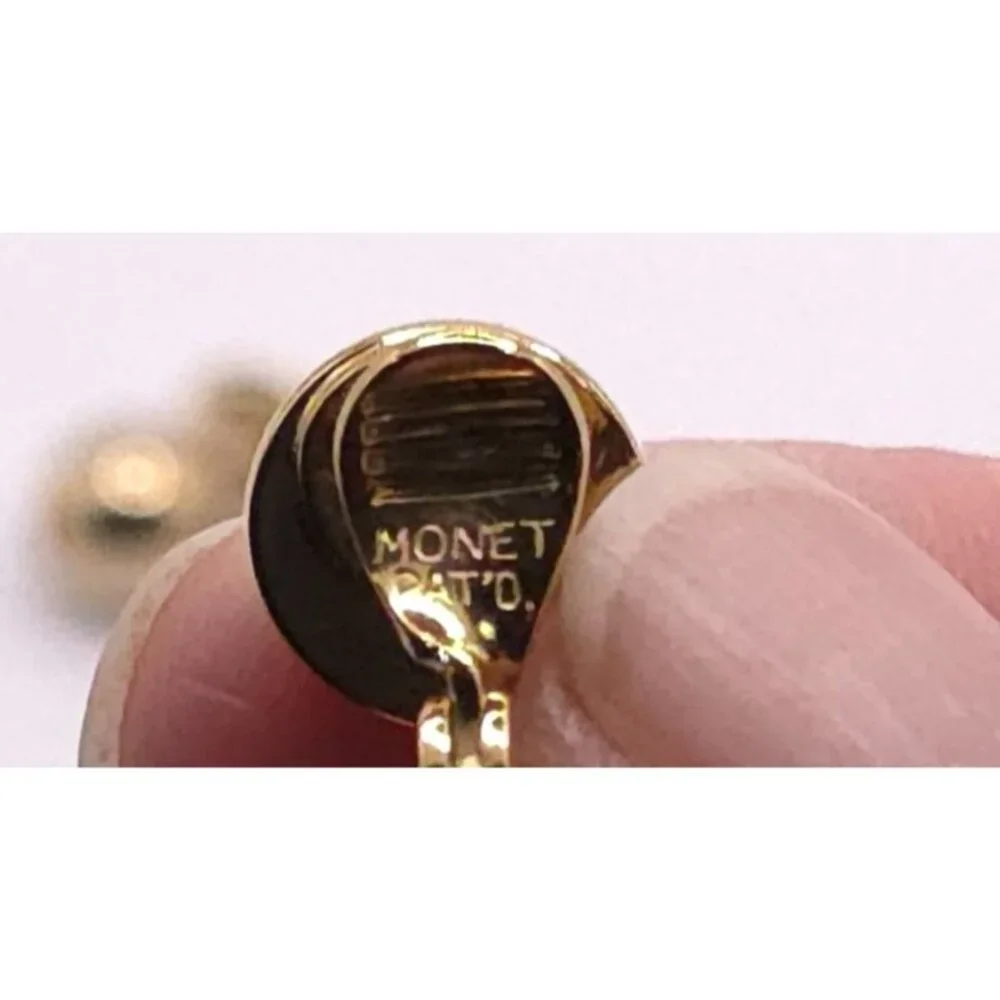 Vintage Monet Gold-Tone Double Ball Clip-On Earrings - Picture 2 of 5